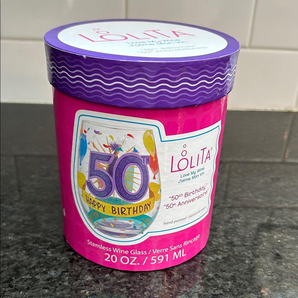 Lolita Pink and Purple 50th Birthday Wine Glass